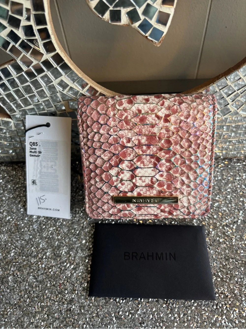 🎀Brahmin Jane Multi-Color‎ Genuine Leather Wallet - Pink Snake Print